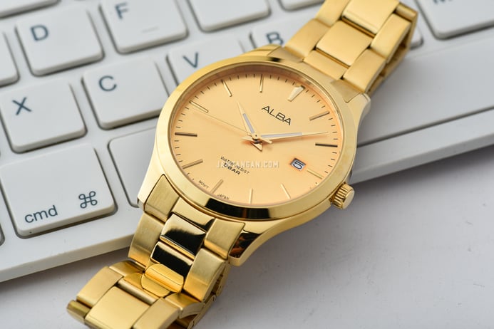 Alba AS9M34X1 Men Gold Dial Gold Stainless Steel Strap