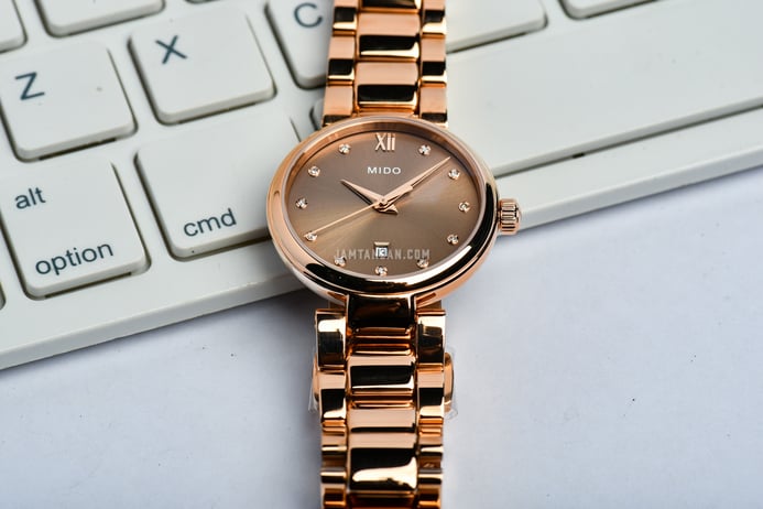 MIDO Baroncelli M022.210.33.296.00 Donna Brown Dial Rose Gold Stainless Steel Strap