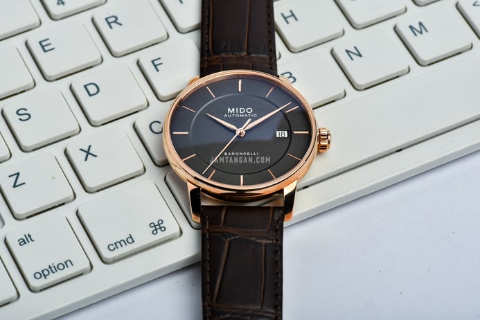 MIDO Baroncelli M037.407.36.061.00 Signature Gent Automatic Anthracite Dial Brown Leather Strap