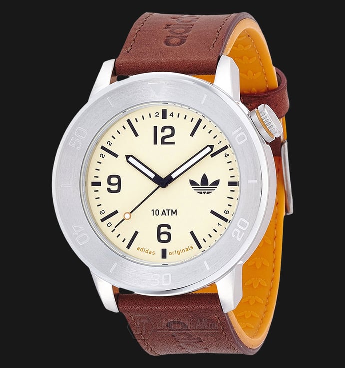 Adidas ADH2971 Manchester Watch Yellow Dial Brown Leather Strap