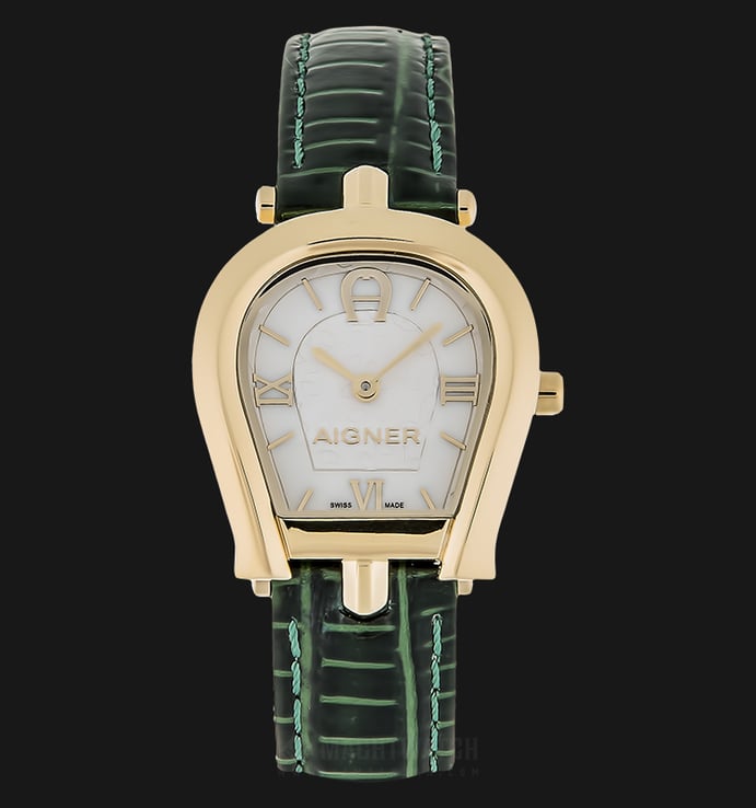 Aigner A07305 Ladies Silver Dial Green Leather Strap