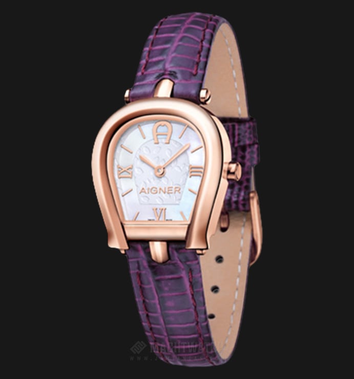 Aigner Perugina A07307 Ladies White Mother of Pearl Dial Purple Leather Strap