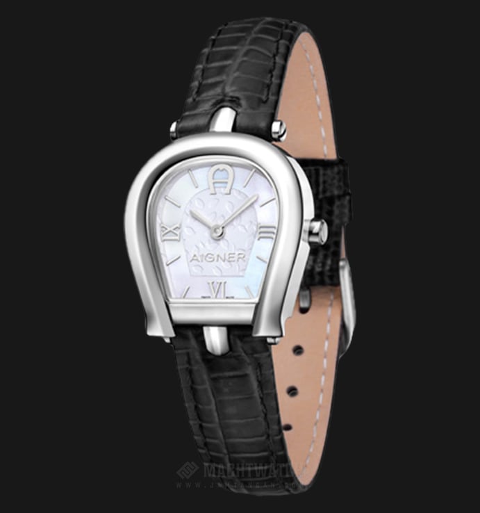 Aigner Perugina A07308 Ladies White Mother of Pearl Dial Black Leather Strap