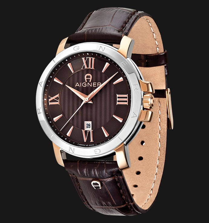 Aigner Triento A09010 Brown Texture Dial Brown Genuine Leather Strap