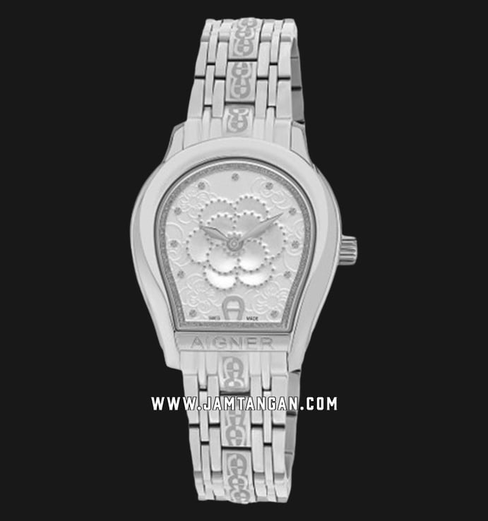 Aigner Aprilia A111301 Ladies Silver Flower Pattern Dial Stainless Steel Strap