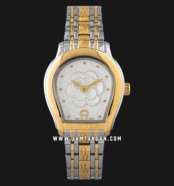 Aigner Aprilia A111302 Ladies Silver Flower Pattern Dial Dual Tone Stainless Steel Strap