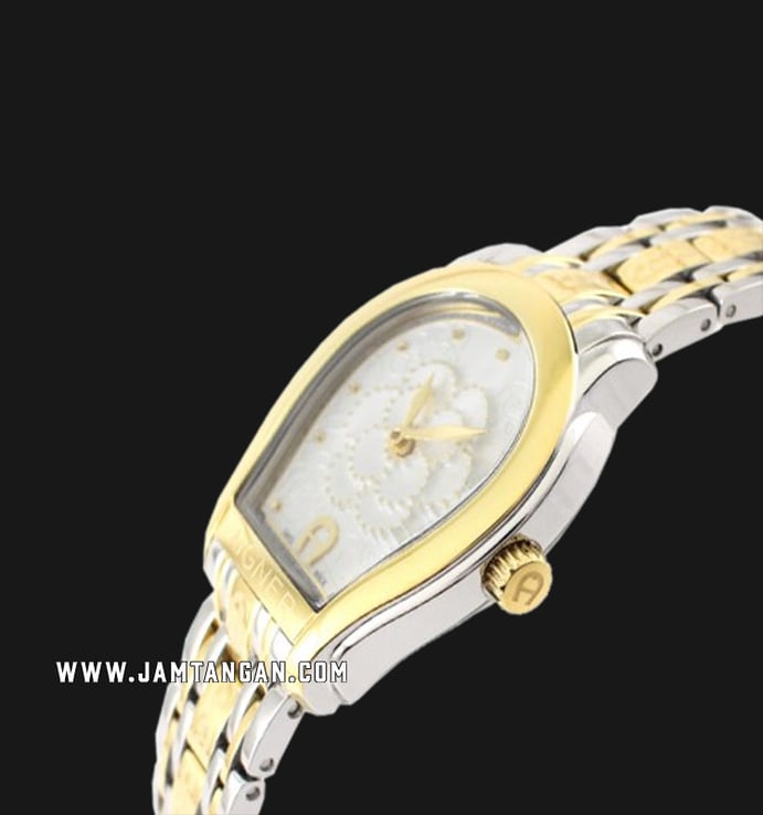 Aigner Aprilia A111302 Ladies Silver Flower Pattern Dial Dual Tone Stainless Steel Strap