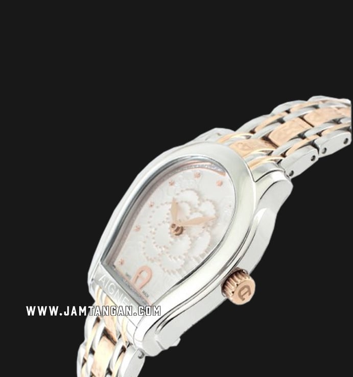 Aigner Aprilia A111303 Ladies Silver Flower Pattern Dial Dual Tone Stainless Steel Strap