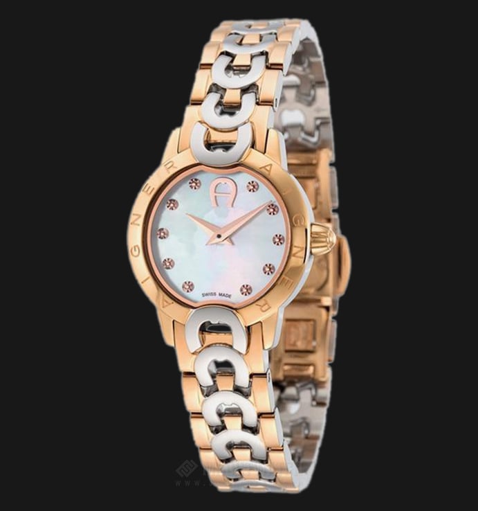 Aigner Cosenza A11214A Ladies White Mother of Pearl Dial Dual Tone Stainless Steel Strap