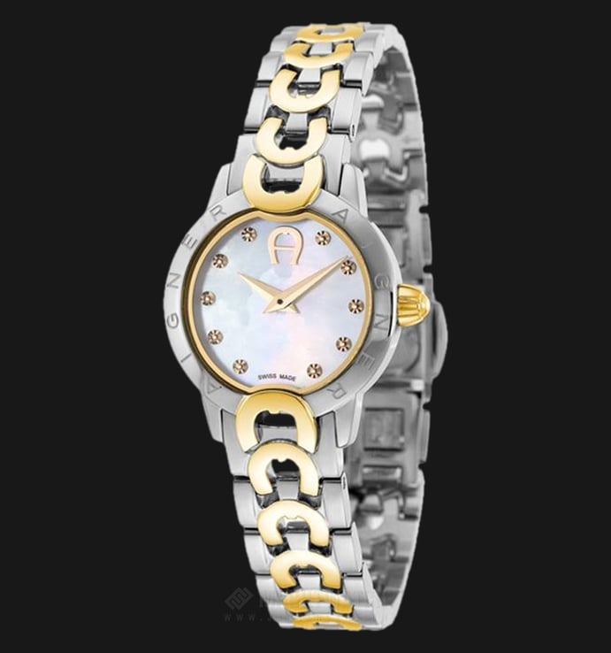 Aigner Cosenza A11216A Ladies White Mother of Pearl Dial Dual Tone Stainless Steel Strap