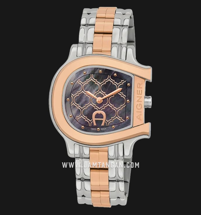 Aigner Cesena A132205 Ladies Black Mother of Pearl Dial Dual Tone Stainless Steel Strap