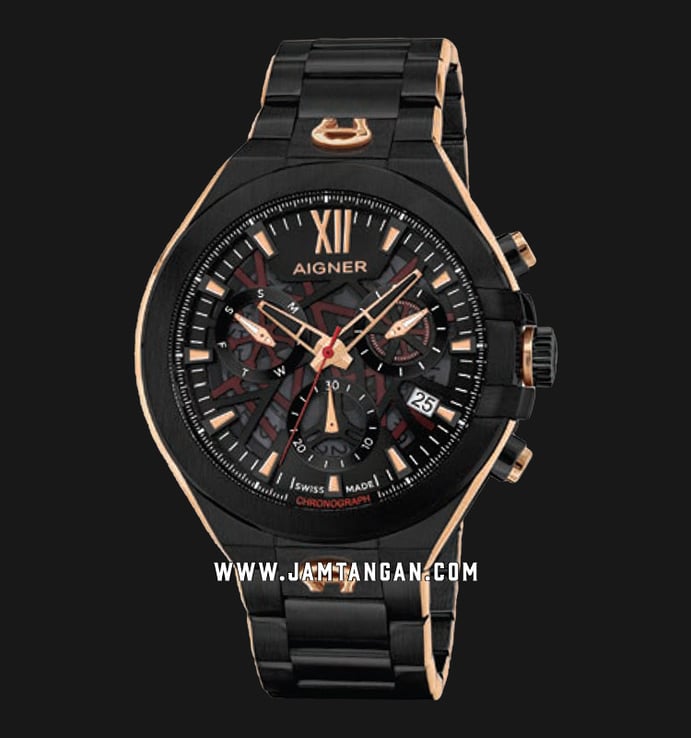 Aigner Lecce A151102 Men Skeleton Dial Black Stainless Steel Strap