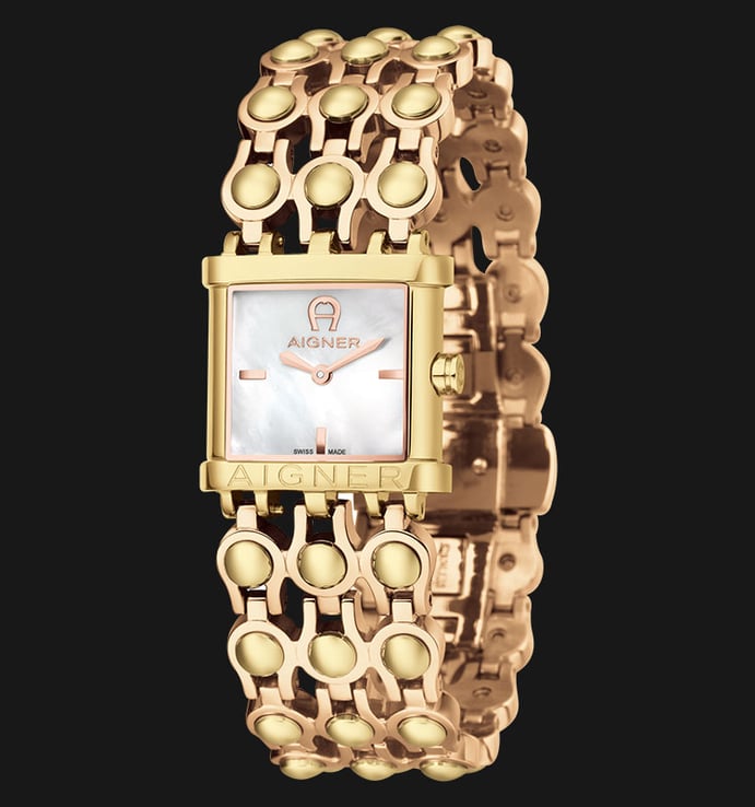 Aigner Arezzo A20211 Mother of Pearl Dial Gold Plated Stainless Steel Bracelet