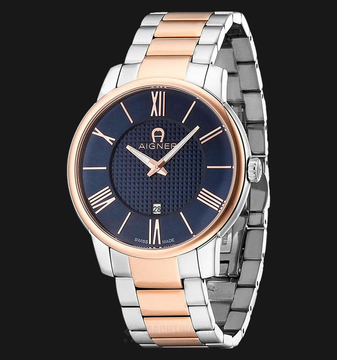 Aigner Padua A24058 Men Blue Pattern Dial Dual Tone Stainless Steel Strap