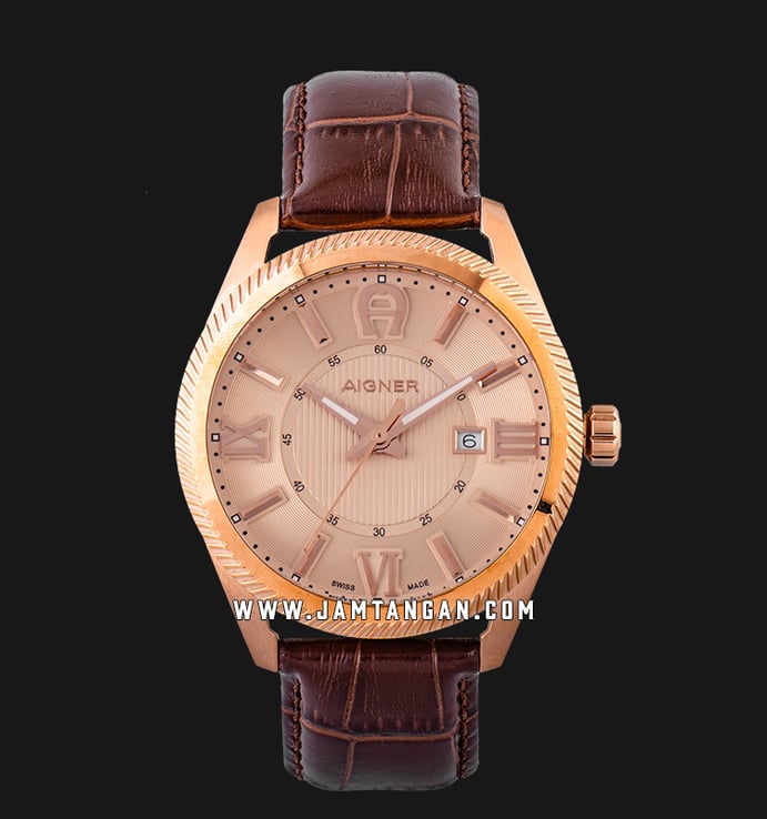 Aigner Imola A24145G Men Rose Gold Dial Brown Leather Strap