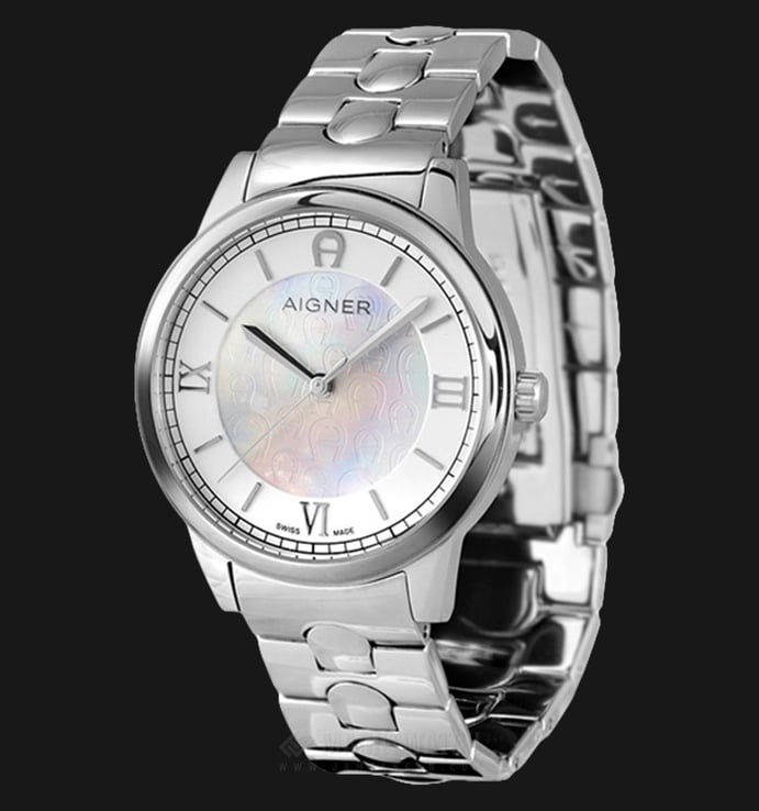 Aigner Monopoli A24248 Ladies Silver Mother of Pearl Dial Stainless Steel Strap