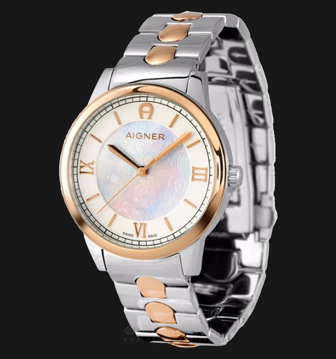 Aigner Monopoli A24250 Ladies Silver Mother of Pearl Dial Dual Tone Stainless Steel Strap