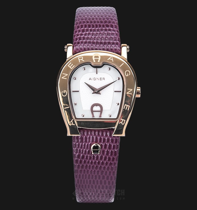 Aigner Empoli A24259A Ladies White Dial Rose Gold Stainless Steel Case Purple Leather Strap 