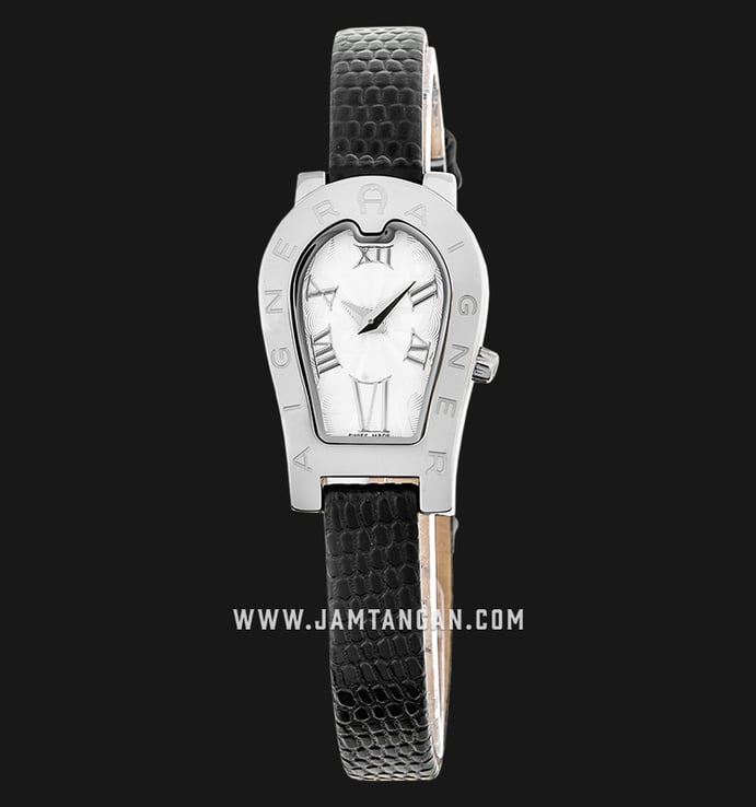 Aigner Olbia II A29238 Ladies Silver Dial Black Leather Strap