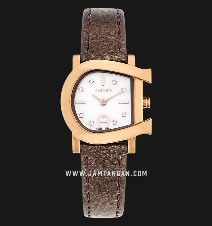Aigner Genua Due A31286 Ladies Mother of Pearl Dial Rose Gold Case Brown Leather Strap