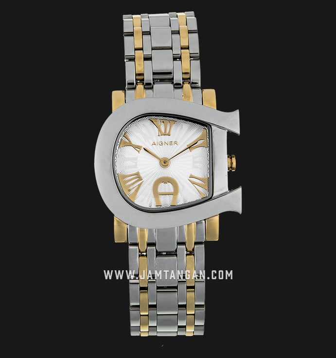 Aigner Genua Due A31639 Ladies White Pattern Dial Dual Tone Stainless Steel