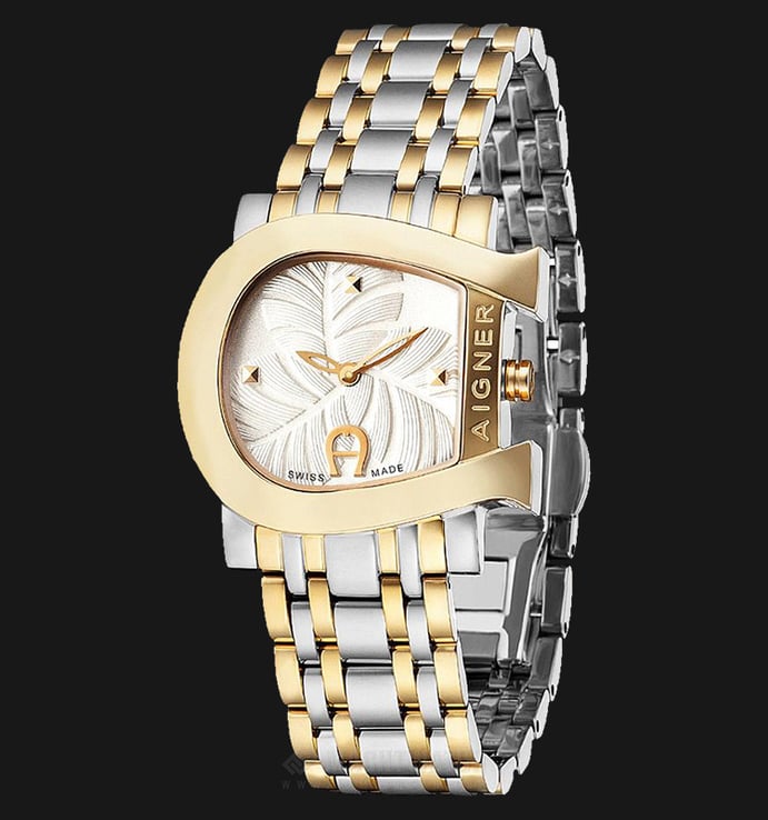 Aigner Genua Due A31655 Ladies White Pattern Dial Dual Tone Stainless Steel