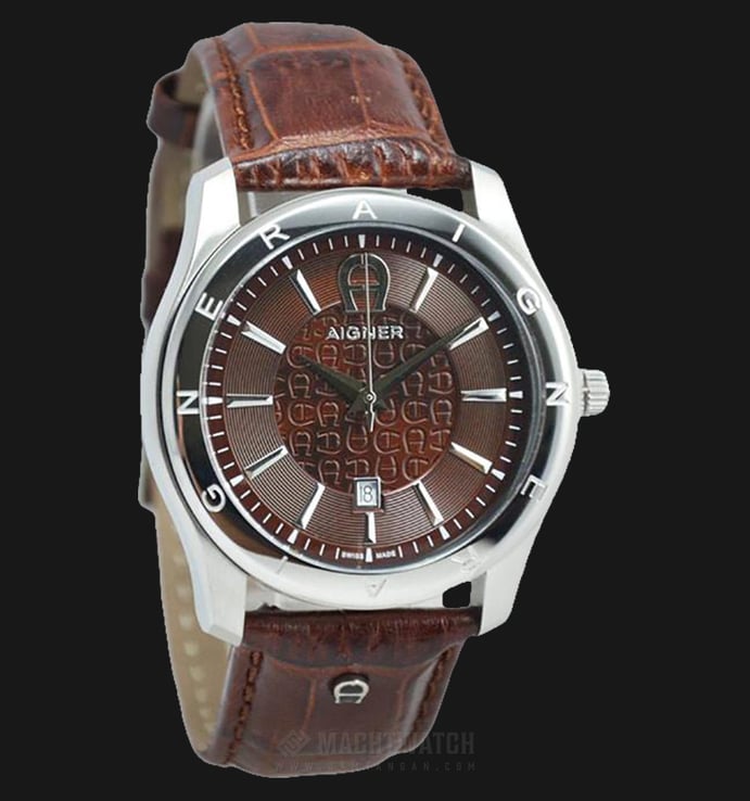 Aigner Lazio II A32190A Men Brown Pattern Dial Brown Leather Strap + Extra Black Leather Strap
