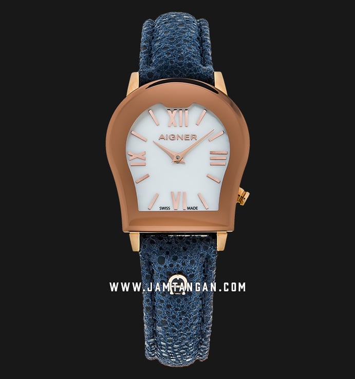 Aigner Vittoria A32297F Ladies Mother of Pearl Dial Rose Gold Case Blue Leather Strap