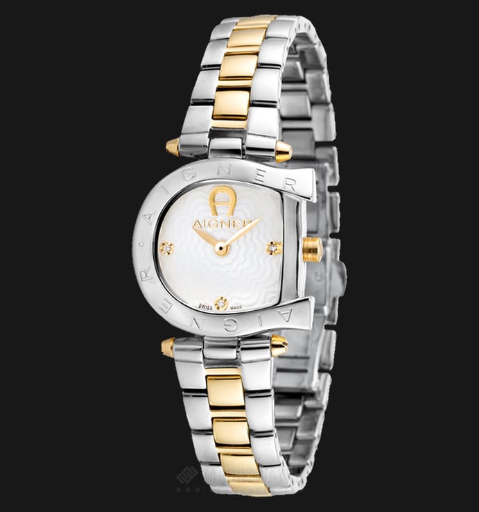 Aigner Arco A34213 Ladies White Pattern Dial Dual Tone Stainless Steel