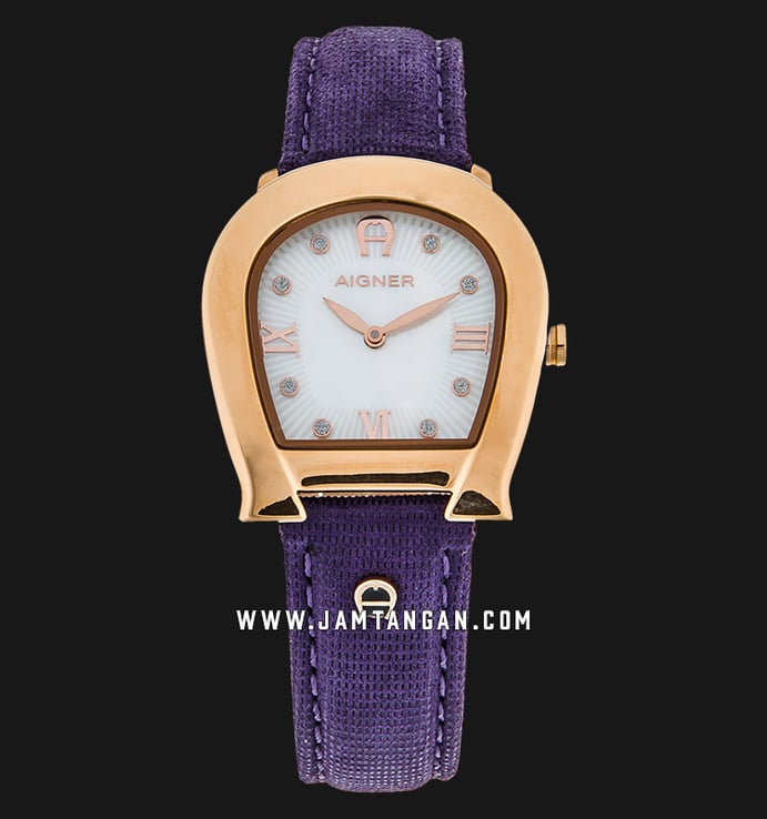 Aigner Messina A40241 Ladies Mother of Pearl Dial Rose Gold Case Purple Leather Strap