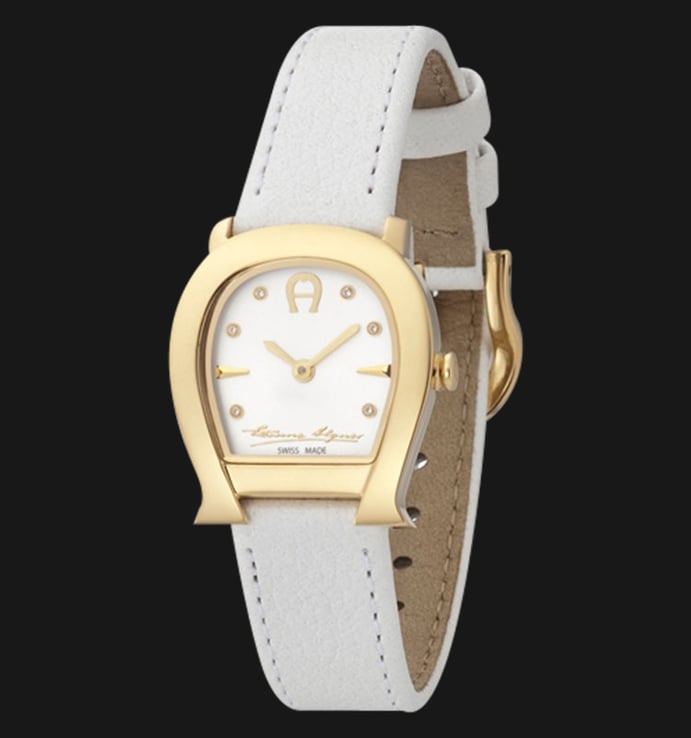 Aigner Varese A45204 Gold Plated Stainless Steel White Genuine Leather Strap