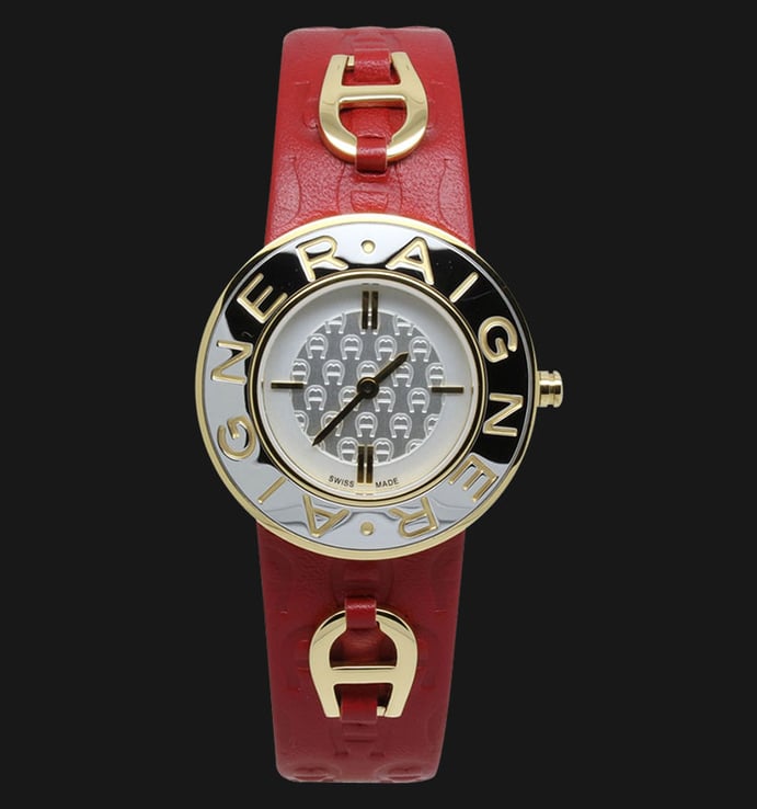 Aigner Aversa A51201F Silver Texture Dial Red Genuine Leather Strap