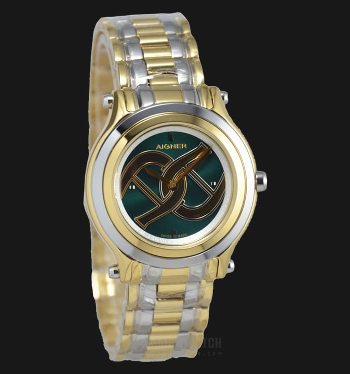 Aigner Bologna A55215 Ladies Green Dial Dual Tone Stainless Steel Strap