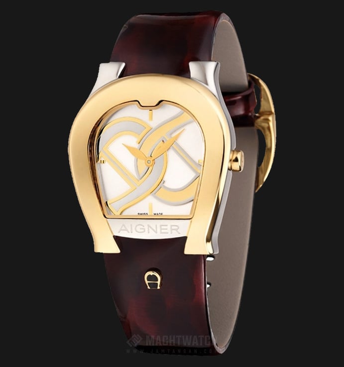 Aigner Aosta A59210 Ladies White Dial Dual Silver Rose Gold Case Brown Leather Strap