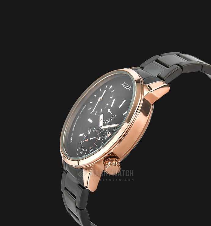 Alba A2A002X1 Men Black Dial Rose Gold Case Stainless Steel Strap