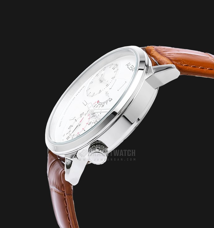 Alba A2A009X1 Men Multifunction White Dial Brown Leather Strap