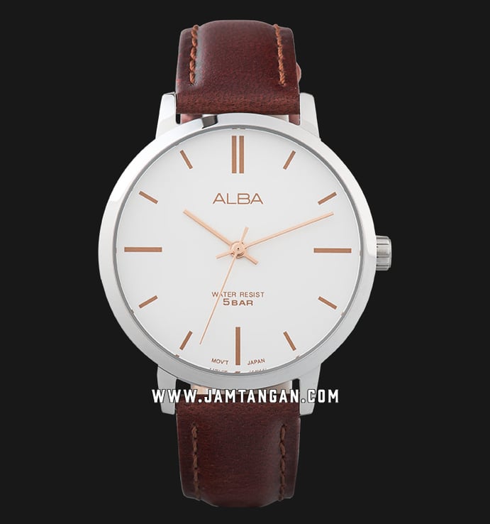 Alba AG2005X1 Ladies Silver Dial Brown Leather Strap