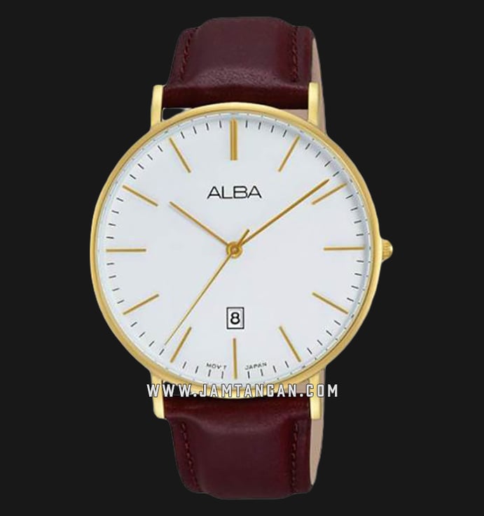 Alba AG8H16X1 Men White Dial Brown Leather Strap
