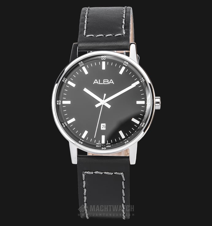 Alba AG8H29X1 Men Black Dial Black Leather Strap