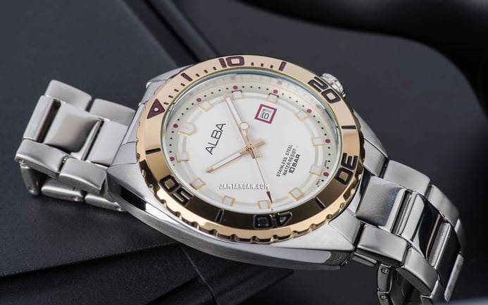 Alba Active AG8H44X1 Men Light Yellow Dial Stainless Steel Strap