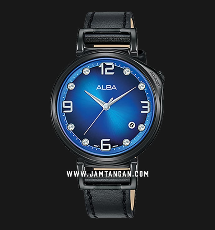 Alba AG8J19X1 Ladies Blue Dial Black Leather Strap