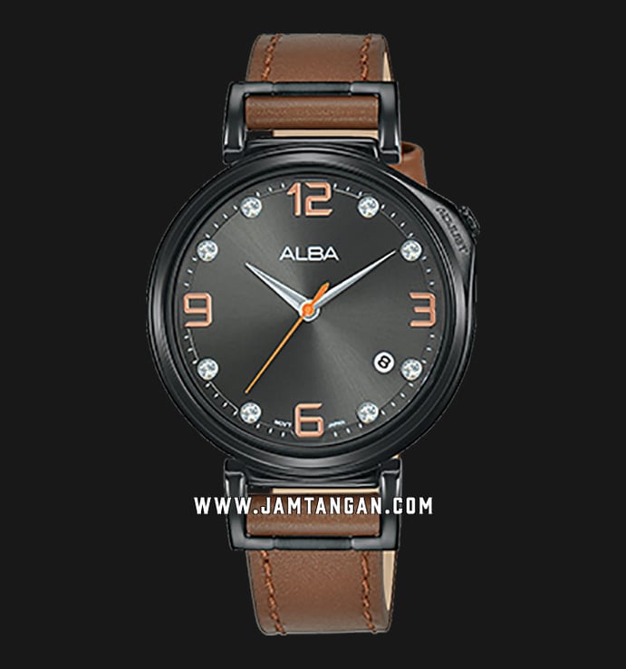Alba AG8J21X1 Ladies Black Dial Brown Leather Strap