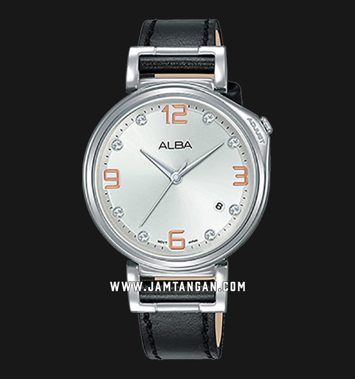 Alba AG8J23X1 Ladies Silver Dial Black Leather Strap