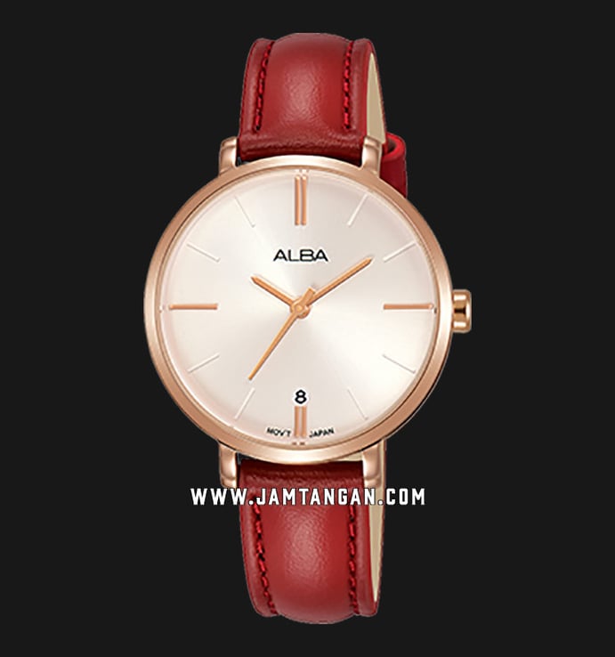 Alba Fashion AG8J64X1 Ladies Light Pink Gold Dial Red Leather Strap