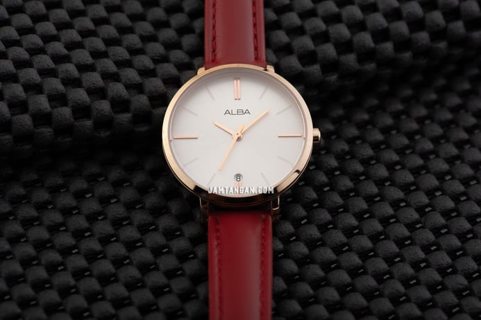 Alba Fashion AG8J64X1 Ladies Light Pink Gold Dial Red Leather Strap