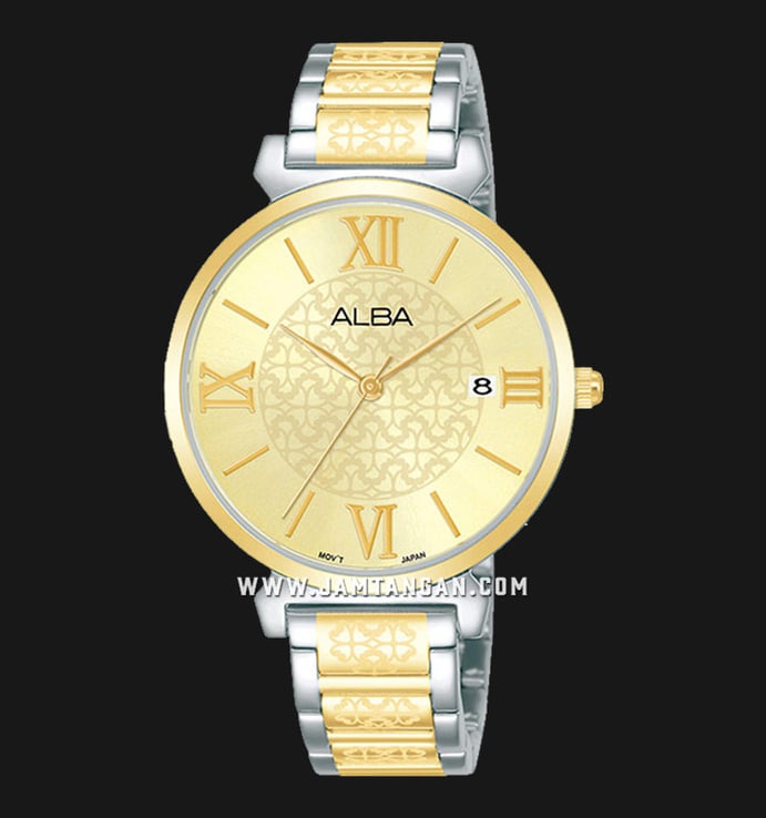 Alba Fashion AG8K74X1 Ladies Gold Dial Dual Tone Stainless Steel Strap