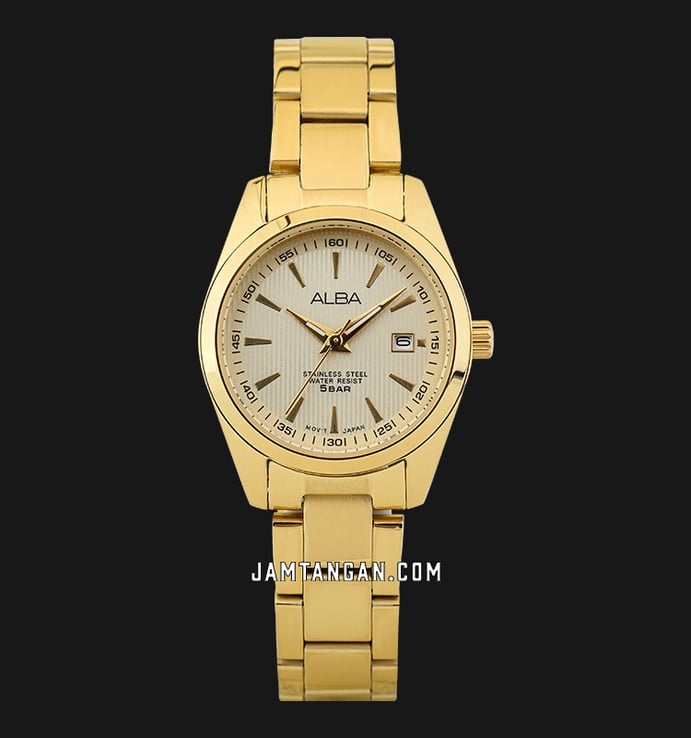 Alba Fashion AH7A22X1 Ladies Gold Dial Gold Stainless Steel Strap