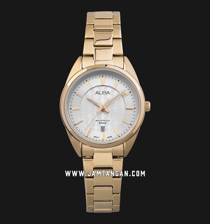 Alba AH7BL6X1 Ladies Silver Dial Gold Stainless Steel Strap