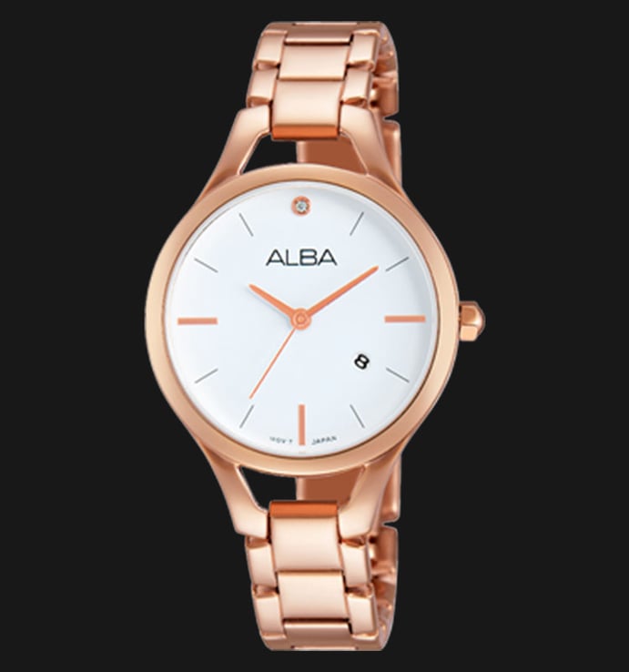 Alba AH7F14X1 White Dial Rose Gold Stainless Steel Bracelet