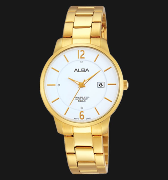 Alba AH7F50X1 White Dial Gold Stainless Steel Bracelet